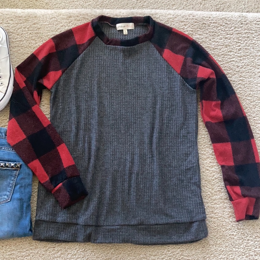 Black, Red, Grey Buffalo Plaid Long Sleeve Tunic Top - Picture 13 of 13